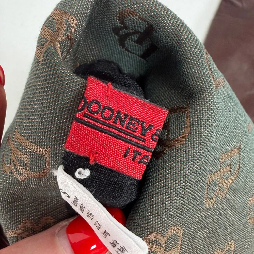 Dooney & Bourke S Leather Gloves Brown Silk Lined Fold Over Italy Monogram Cuff
